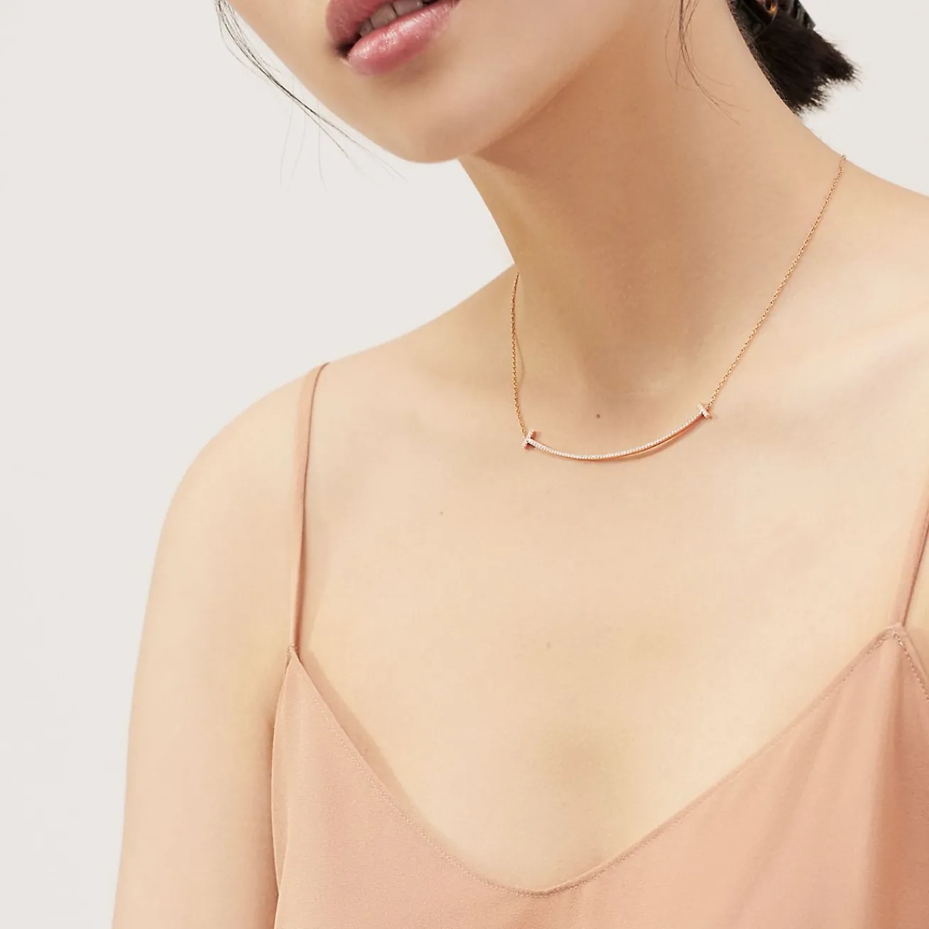 Tiffany & Co. 18K Rose Gold and Diamond Tiffany T Smile Pendant | ^ Necklaces & Pendants|Men's Jewelry