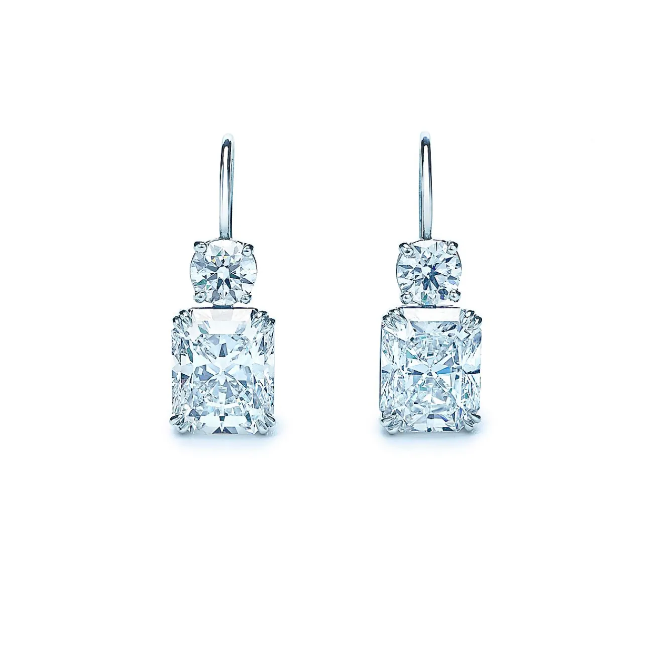 Tiffany & Co. Lucida® drop hook diamond earrings in platinum with round diamonds. | ^ Platinum Jewelry|Diamond Jewelry