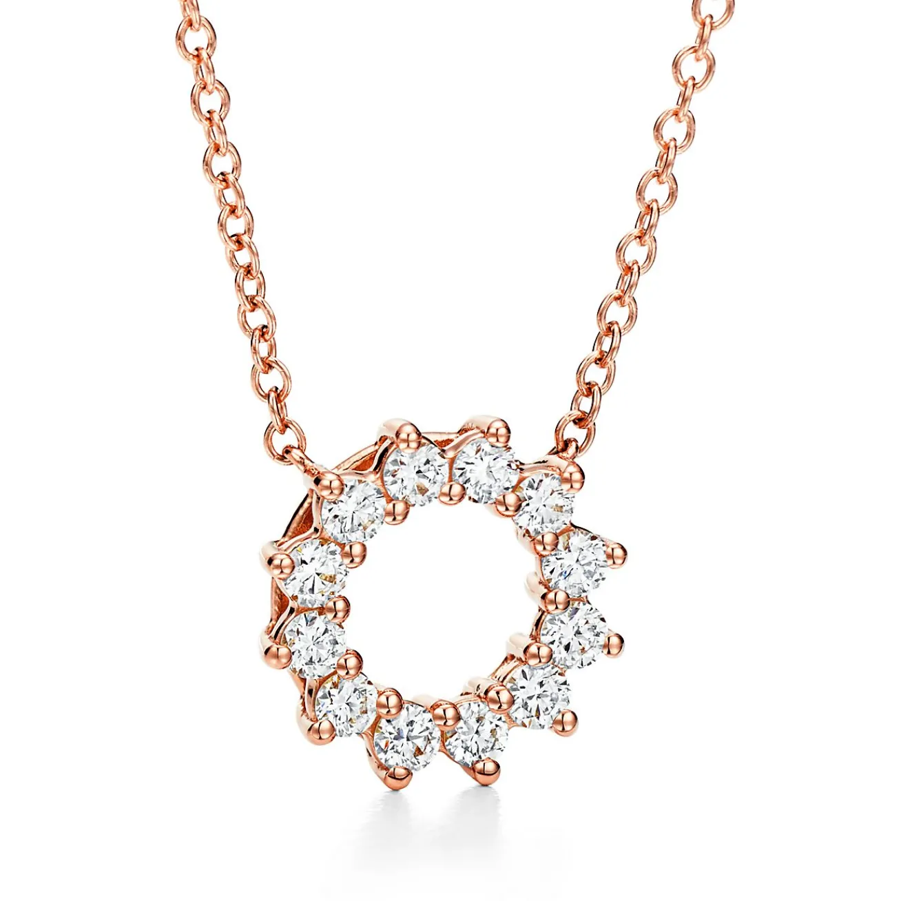 Tiffany & Co. Open circle pendant in 18k rose gold with diamonds, mini. | ^ Necklaces & Pendants|Rose Gold Jewelry