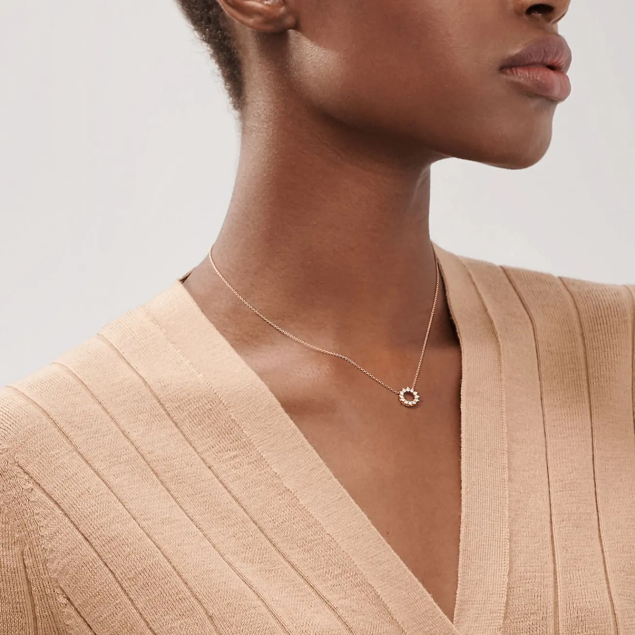 Tiffany & Co. Open circle pendant in 18k rose gold with diamonds, mini. | ^ Necklaces & Pendants|Rose Gold Jewelry