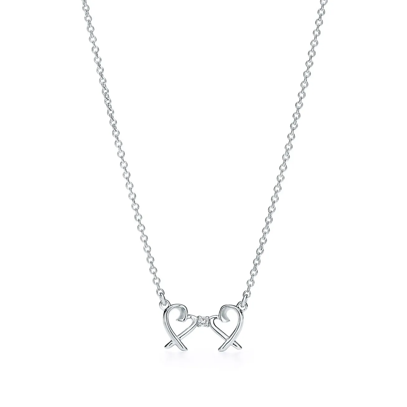 Tiffany & Co. Paloma Picasso® Double Loving Heart pendant in sterling silver with diamonds. | ^ Necklaces & Pendants|Sterling Silver Jewelry