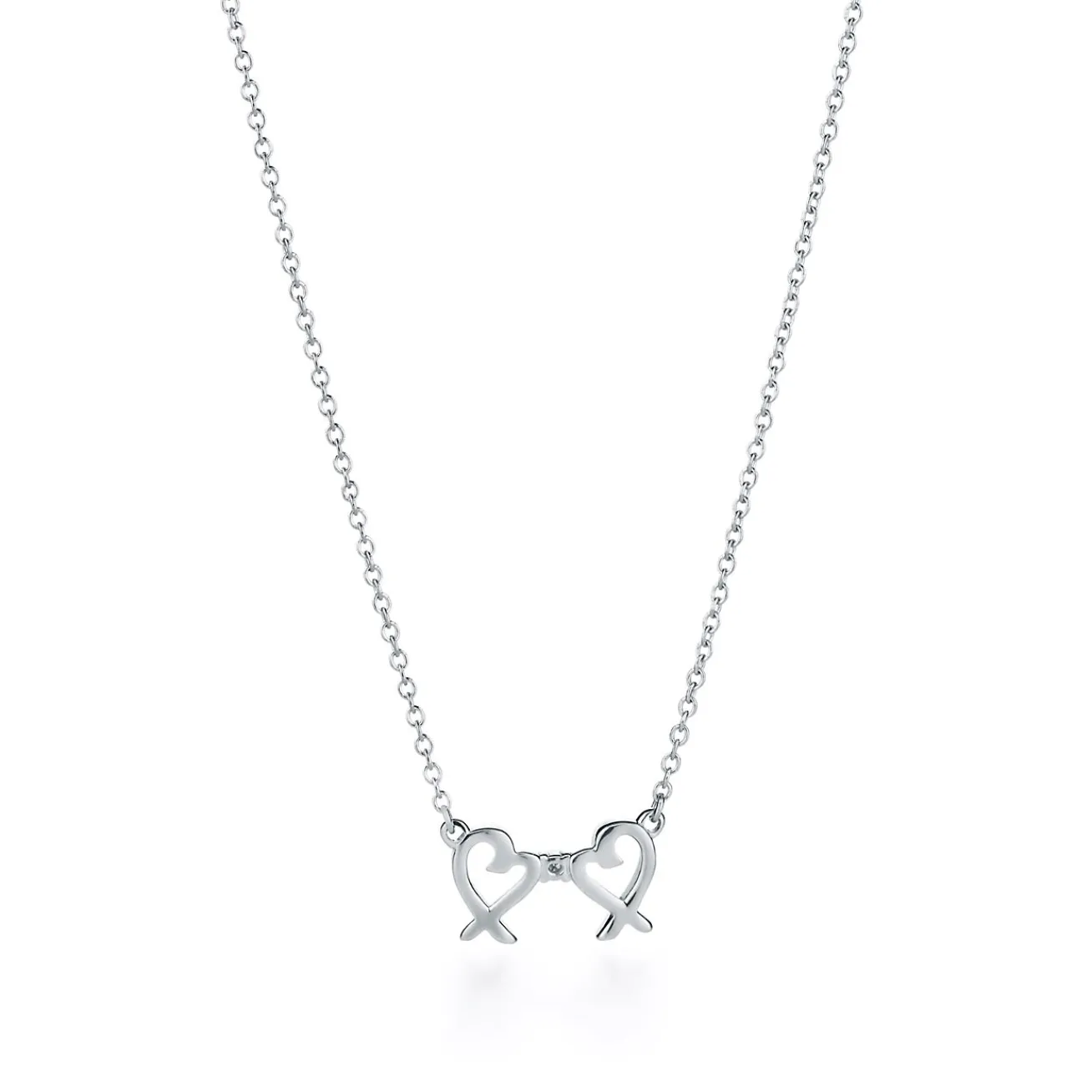 Tiffany & Co. Paloma Picasso® Double Loving Heart pendant in sterling silver with diamonds. | ^ Necklaces & Pendants|Sterling Silver Jewelry
