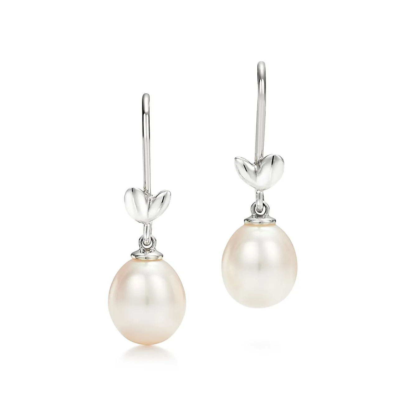 Tiffany & Co. Paloma Picasso® Olive Leaf drop earrings in sterling silver with pearls. | ^ Earrings|Sterling Silver Jewelry