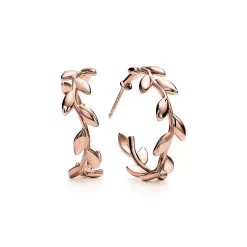 Tiffany & Co. Paloma Picasso® Olive Leaf hoop earrings in 18k rose gold. | ^ Earrings|Hoop Earrings