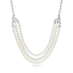 Tiffany & Co. Paloma Picasso® Olive Leaf three-row pearl necklace in sterling silver. | ^ Necklaces & Pendants|Sterling Silver Jewelry
