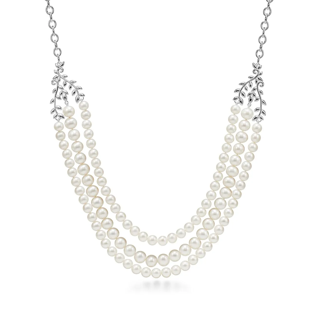 Tiffany & Co. Paloma Picasso® Olive Leaf three-row pearl necklace in sterling silver. | ^ Necklaces & Pendants|Sterling Silver Jewelry