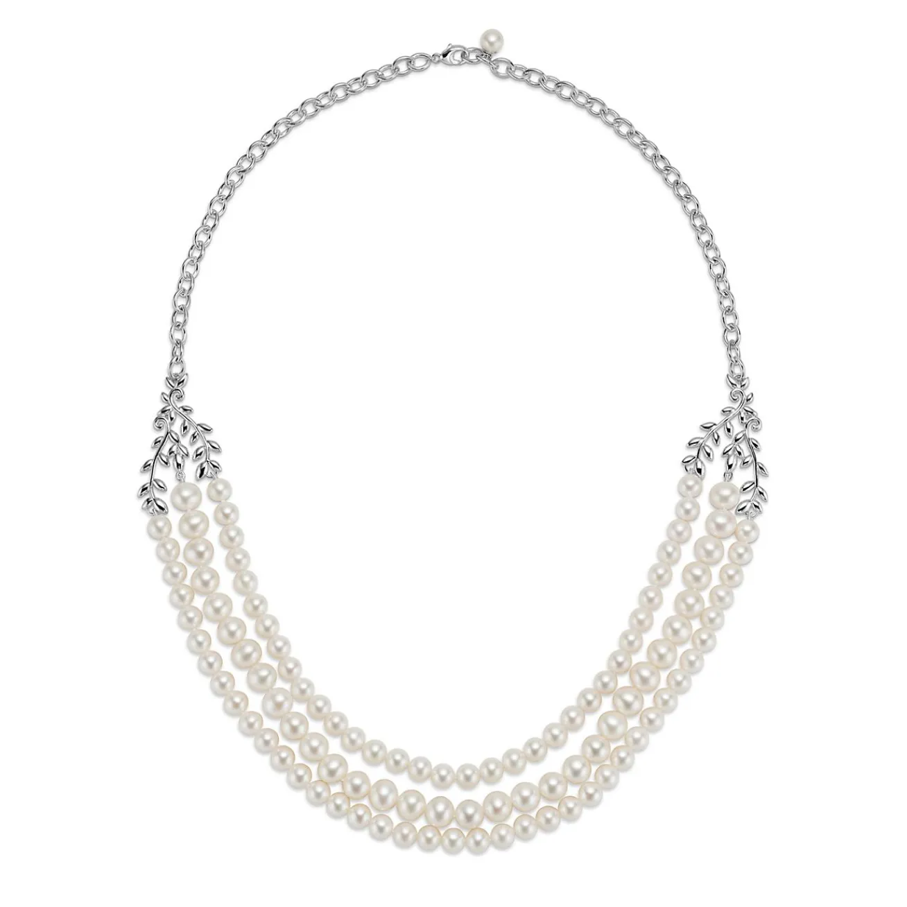 Tiffany & Co. Paloma Picasso® Olive Leaf three-row pearl necklace in sterling silver. | ^ Necklaces & Pendants|Sterling Silver Jewelry