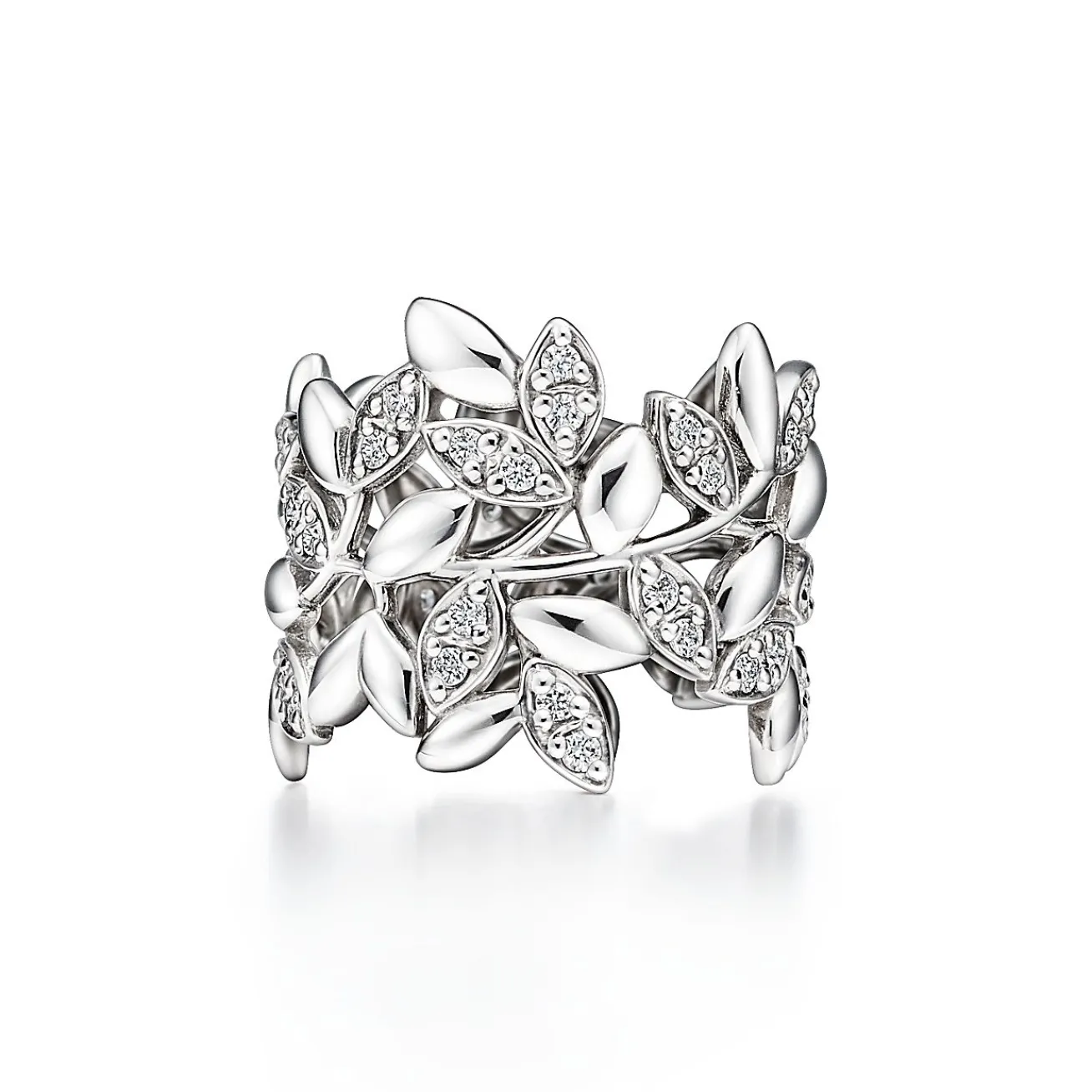 Tiffany & Co. Paloma Picasso® Olive Leaf Band Ring in White Gold with Diamonds | ^ Rings|Diamond Jewelry