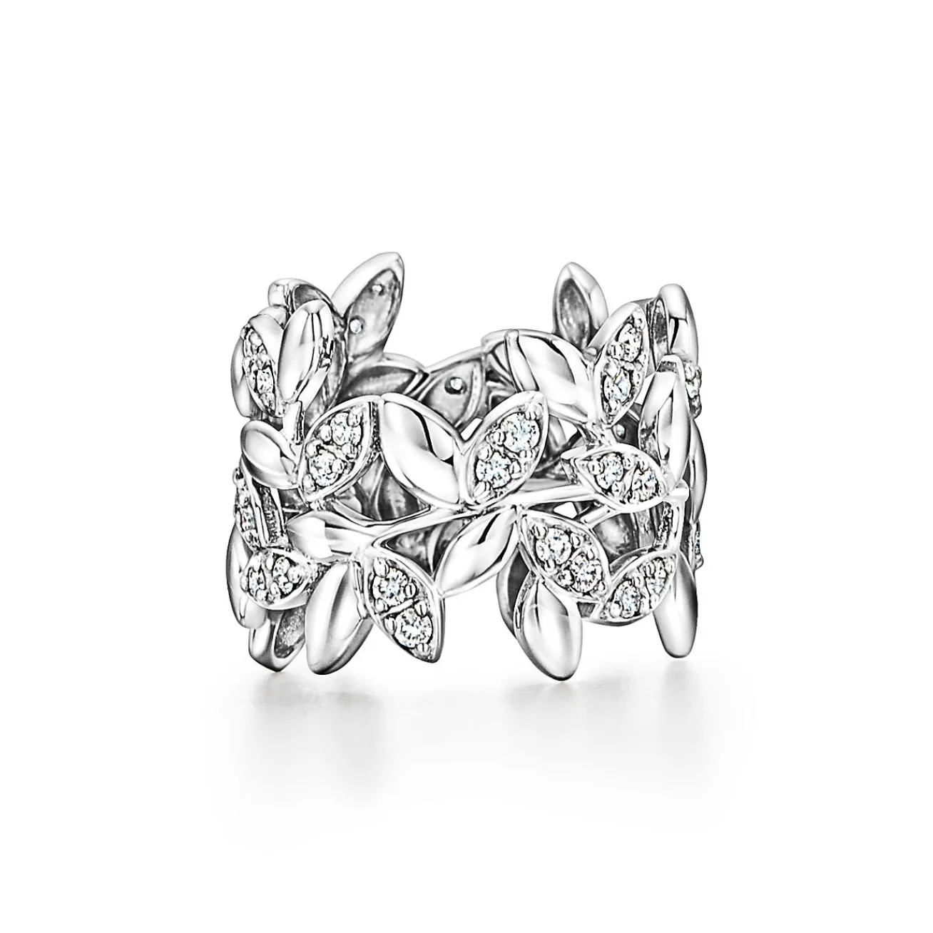 Tiffany & Co. Paloma Picasso® Olive Leaf Band Ring in White Gold with Diamonds | ^ Rings|Diamond Jewelry