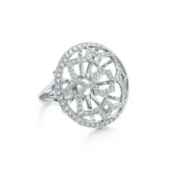 Tiffany & Co. Paloma's Zellige medallion ring with diamonds in 18k white gold. | ^ Diamond Jewelry