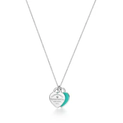 Tiffany & Co. Return to Tiffany® Blue Double Heart Tag Pendant in Silver with a Diamond, Small | ^ Necklaces & Pendants|Gifts for Her