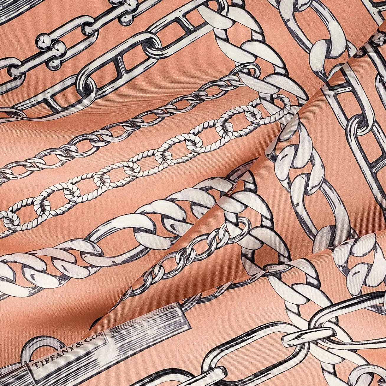 Tiffany & Co. Return to Tiffany® Chains Square Scarf in Peach Silk | ^Women Scarves & Stoles|Women's Accessories