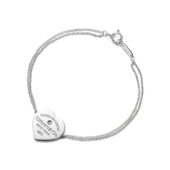 Tiffany & Co. Return to Tiffany® Heart Double Chain Bracelet in Silver with a Diamond, Small | ^ Bracelets|Sterling Silver Jewelry