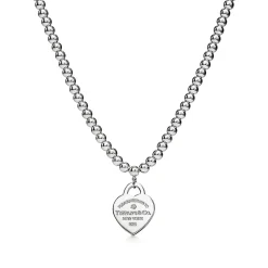 Tiffany & Co. Return to Tiffany® Heart Tag Bead Necklace in Silver with a Diamond, Small | ^ Necklaces & Pendants|Sterling Silver Jewelry