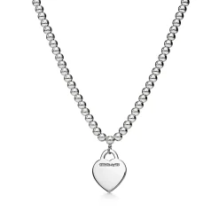 Tiffany & Co. Return to Tiffany® Heart Tag Bead Necklace in Silver with a Diamond, Small | ^ Necklaces & Pendants|Sterling Silver Jewelry