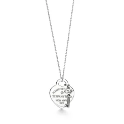 Tiffany & Co. Return to Tiffany® Heart Tag and Key Necklace in Silver with a Diamond, Medium | ^ Necklaces & Pendants|Sterling Silver Jewelry