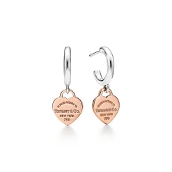Tiffany & Co. Return to Tiffany® Hoop Earrings in Sterling Silver and Rose Gold, Mini | ^ Earrings|Hoop Earrings
