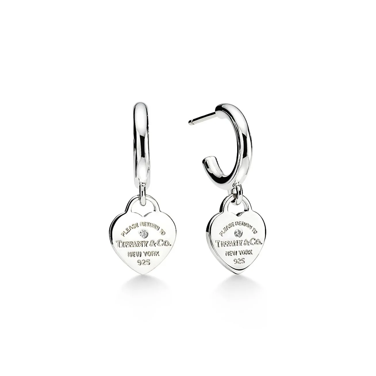 Tiffany & Co. Return to Tiffany® Hoop Earrings in Sterling Silver with Diamonds, Mini | ^ Earrings|Gifts for Her