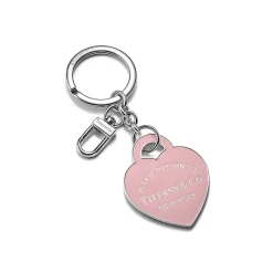 Tiffany & Co. Return to Tiffany® Leather Inlaid Heart Tag Key Ring in Palladium-plated Brass | ^Women Key Rings|Women's Accessories