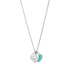 Tiffany & Co. Return to Tiffany™ mini double heart tag pendant in silver with Tiffany Blue enamel finish. | ^ Necklaces & Pendants|Gifts for Her