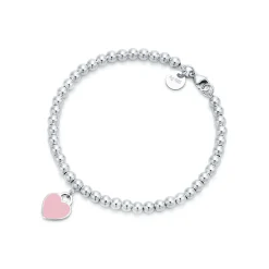 Tiffany & Co. Return to Tiffany® Pink Heart Tag Bead Bracelet in Silver, 4 mm | ^ Bracelets|Gifts for Her