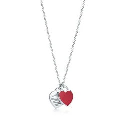 Tiffany & Co. Return to Tiffany® Red Double Heart Tag Pendant in Silver, Mini | ^ Necklaces & Pendants|Sterling Silver Jewelry