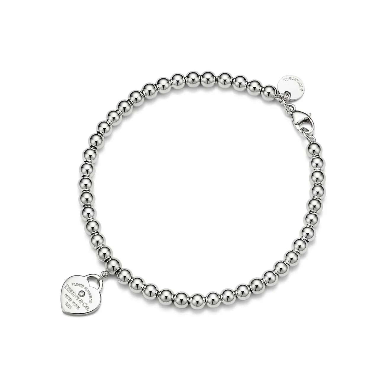 Tiffany & Co. Return to Tiffany® Red Mini Heart Bead Bracelet in Silver with a Diamond, 4 mm | ^ Bracelets|Gifts for Her
