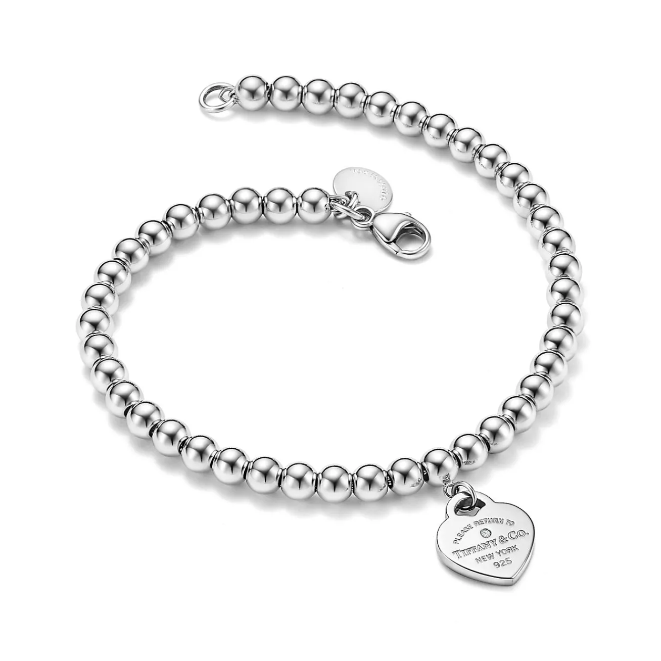 Tiffany & Co. Return to Tiffany® Red Mini Heart Bead Bracelet in Silver with a Diamond, 4 mm | ^ Bracelets|Gifts for Her