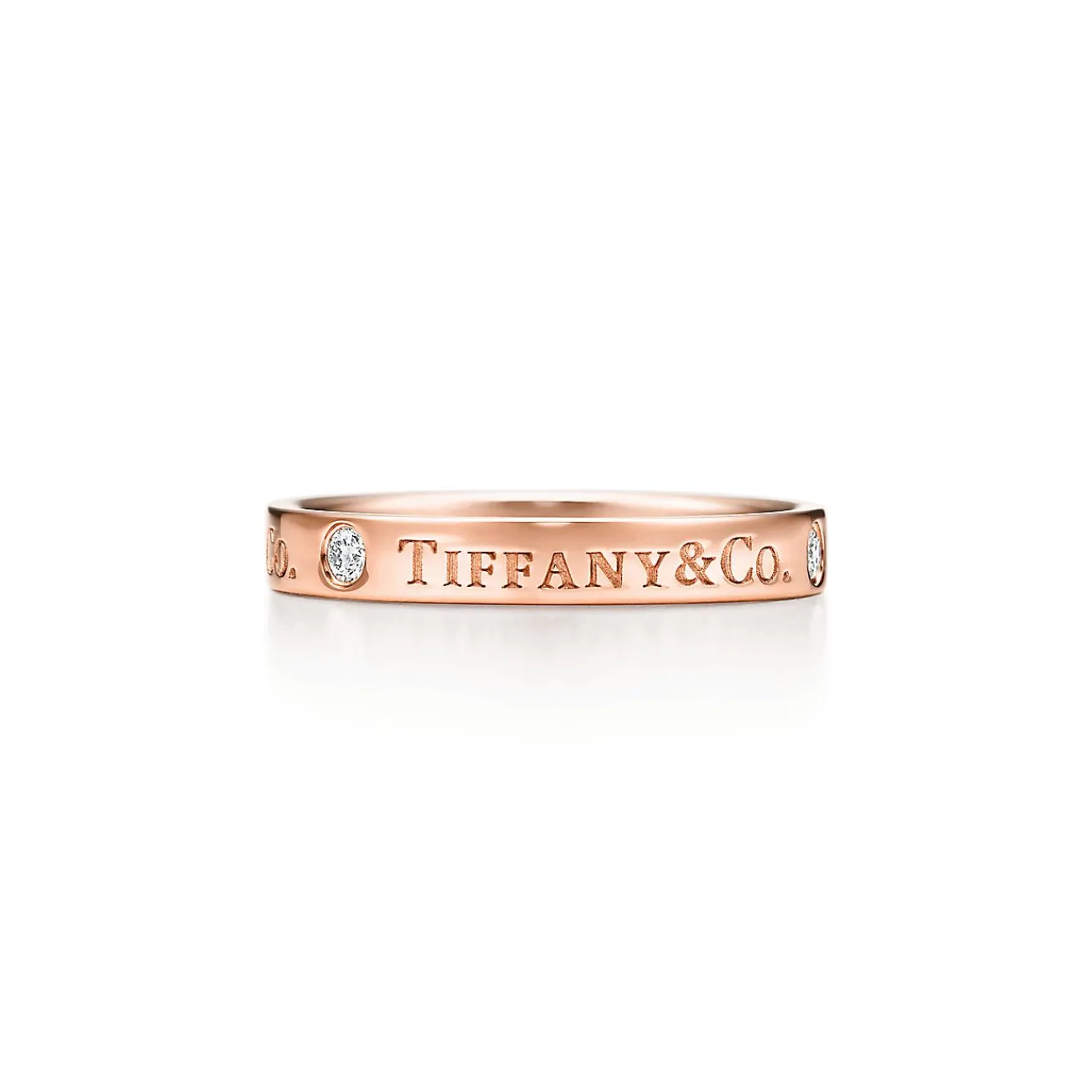 Tiffany & Co. T&CO.® band ring in 18k rose gold with diamonds, 3 mm wide. | ^Women Rings|Rose Gold Jewelry