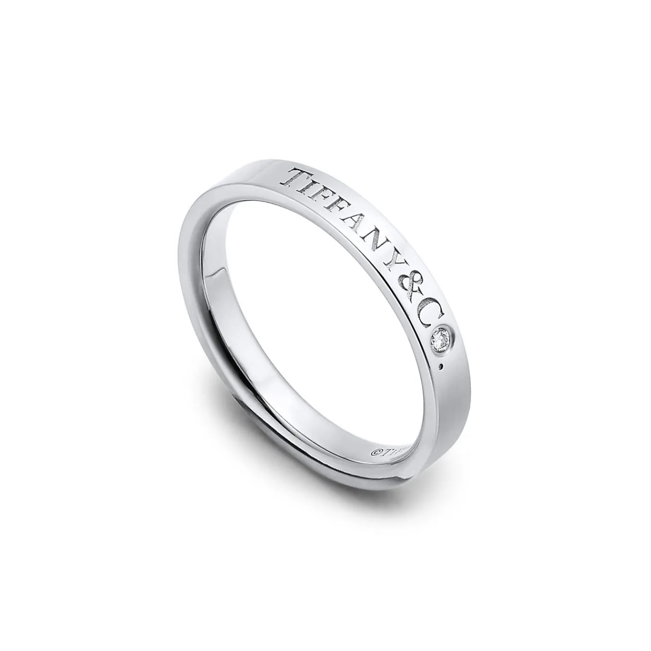Tiffany & Co. T&CO.® Band Ring in Platinum with a Diamond | ^ Rings|Platinum Jewelry