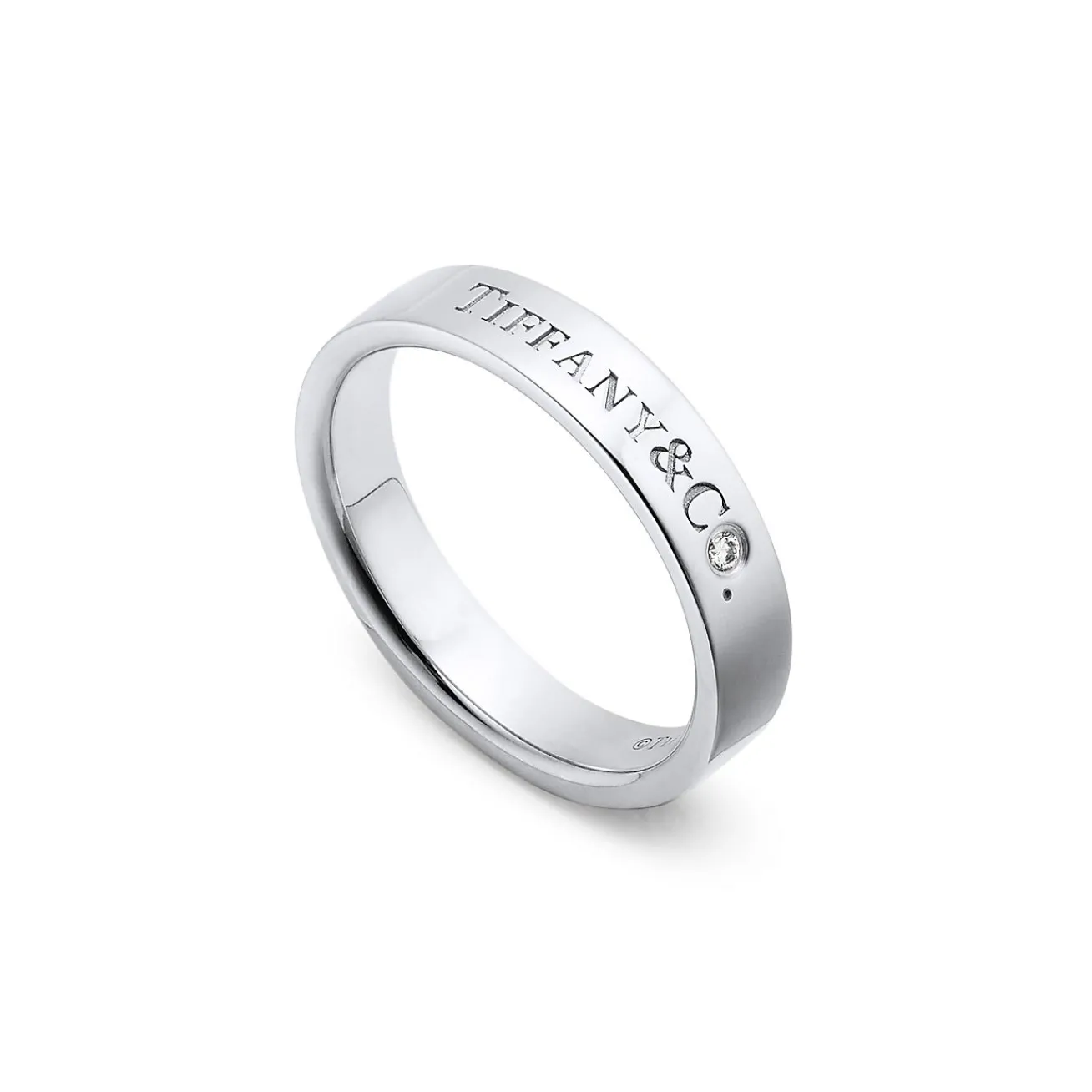Tiffany & Co. T&CO.® Band Ring in Platinum with a Diamond | ^ Rings|Platinum Jewelry