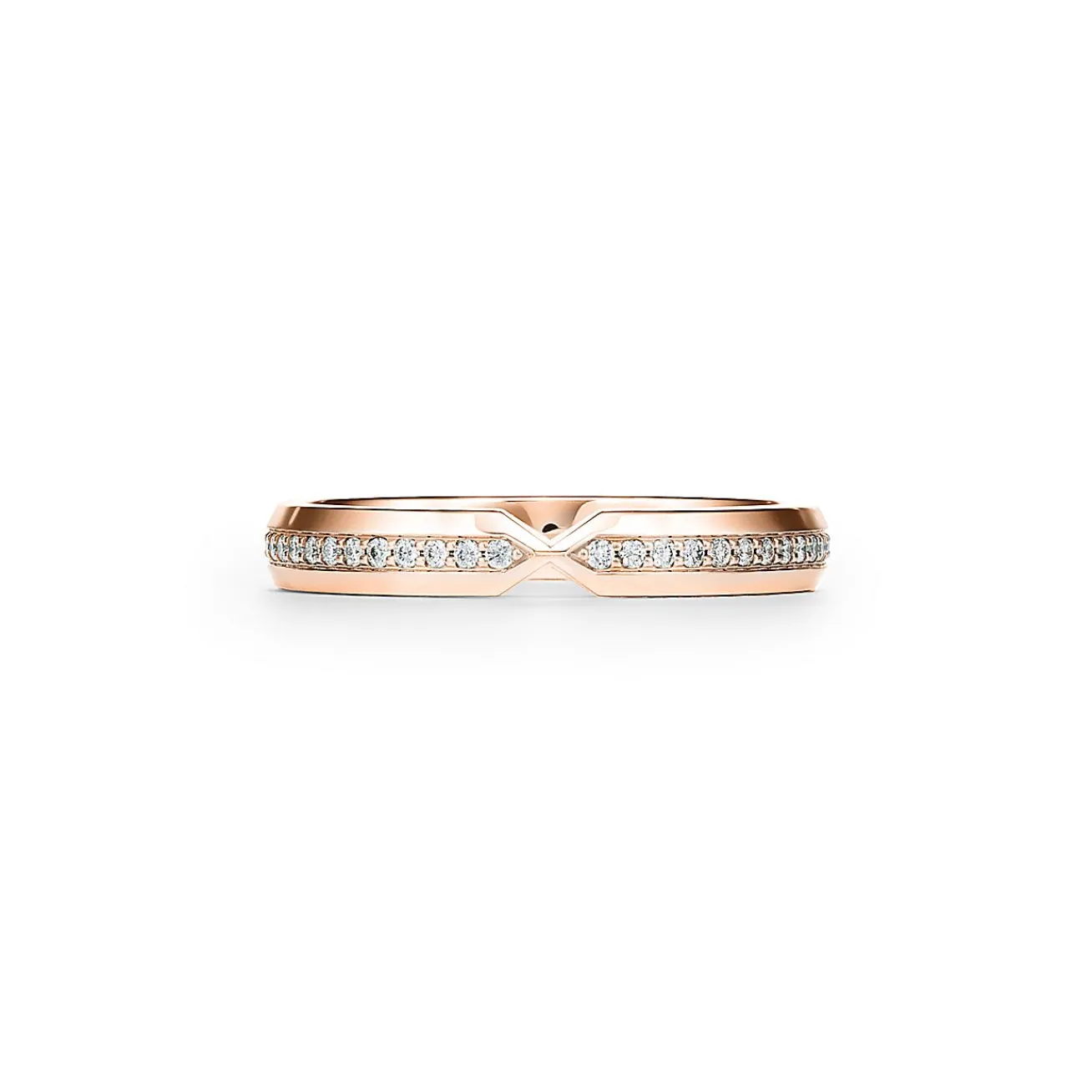 Tiffany & Co. The Tiffany® Setting nesting narrow band ring in 18k rose gold with diamonds. | ^Women Rings|Stacking Rings