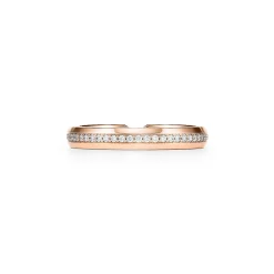 Tiffany & Co. The Tiffany® Setting nesting narrow band ring in 18k rose gold with diamonds. | ^Women Rings|Stacking Rings