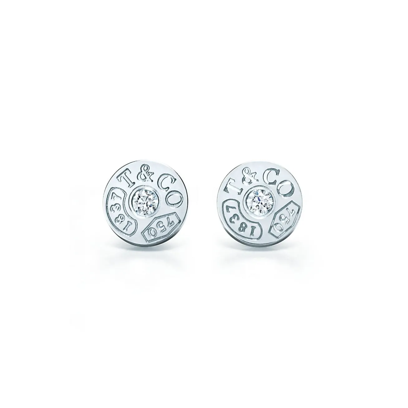 Tiffany & Co. Tiffany 1837® circle earrings in 18k white gold with diamonds. | ^ Earrings|Diamond Jewelry