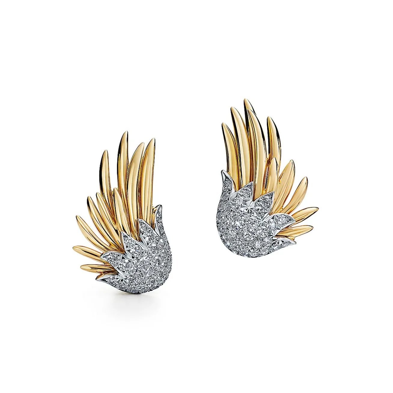 Tiffany & Co. Schlumberger® Flame Ear Clips in Gold and Platinum with Diamonds | ^ Earrings|Gold Jewelry