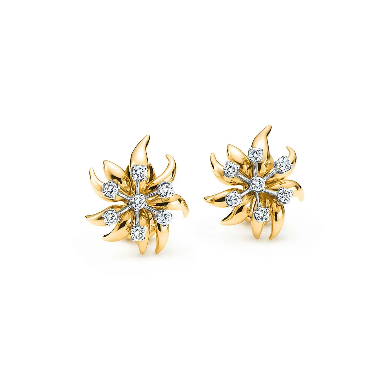 Tiffany & Co. Schlumberger® Flame ear clips in 18k gold with diamonds. | ^ Earrings|Gold Jewelry