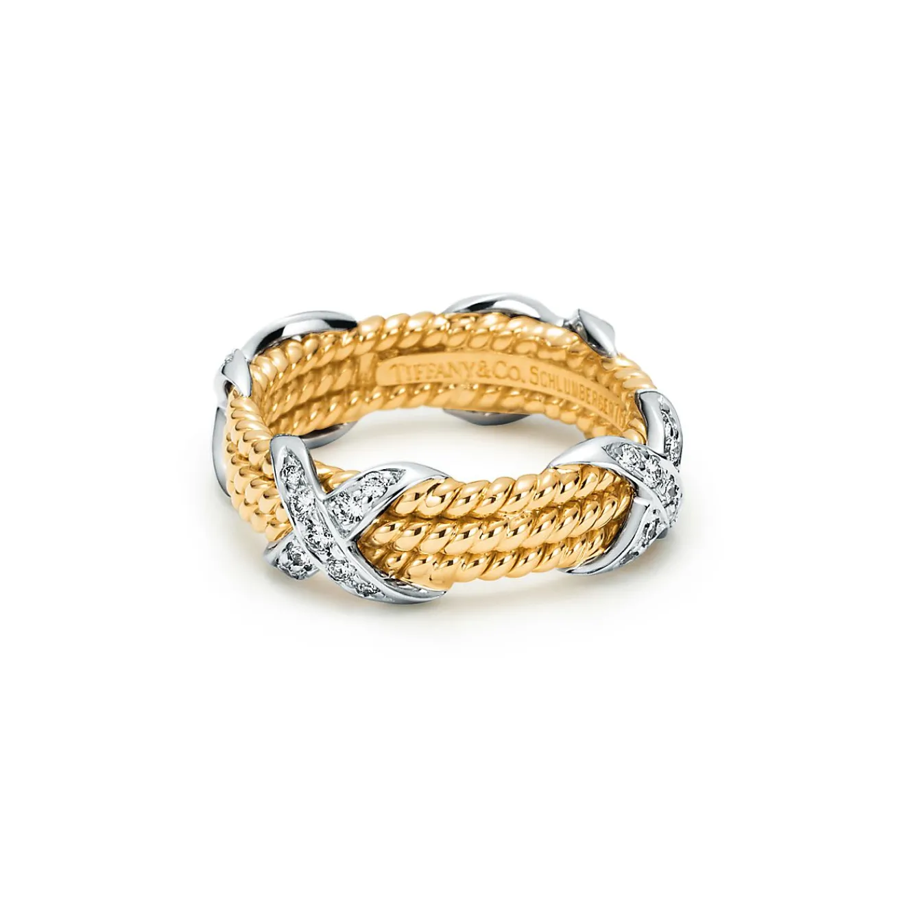 Tiffany & Co. Schlumberger® Rope Three-row X ring with diamonds. | ^ Rings|Gold Jewelry