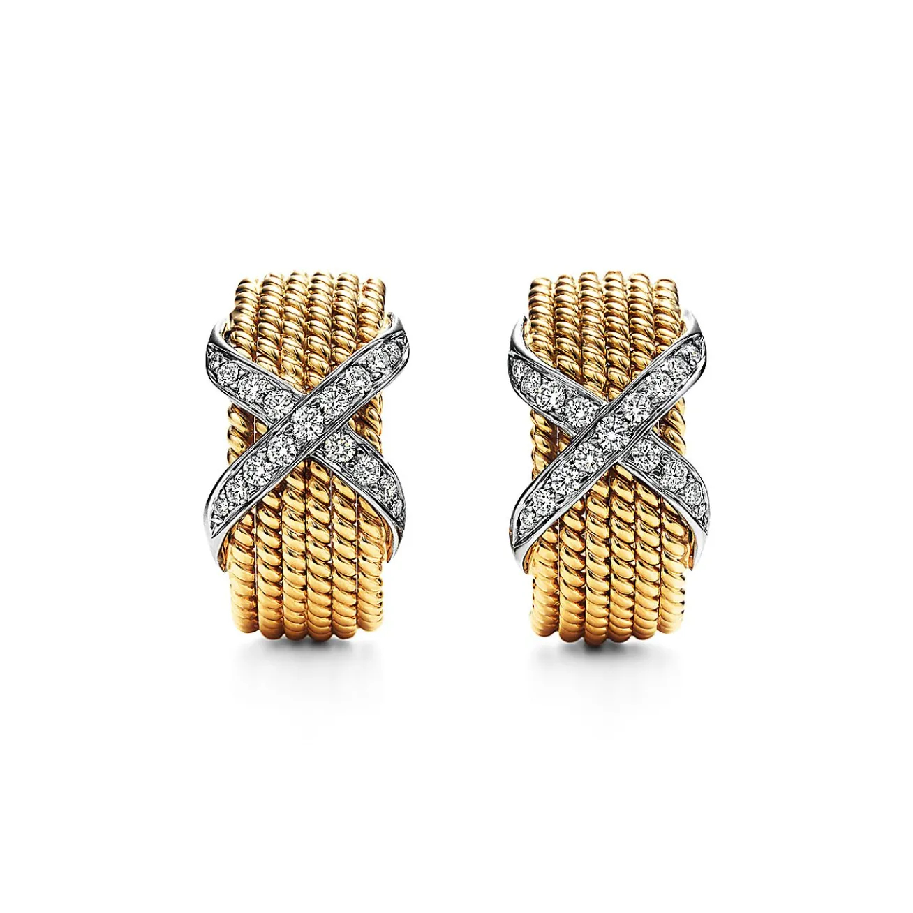 Tiffany & Co. Schlumberger® Rope six-row ear clips in 18k gold with diamonds. | ^ Earrings|Hoop Earrings