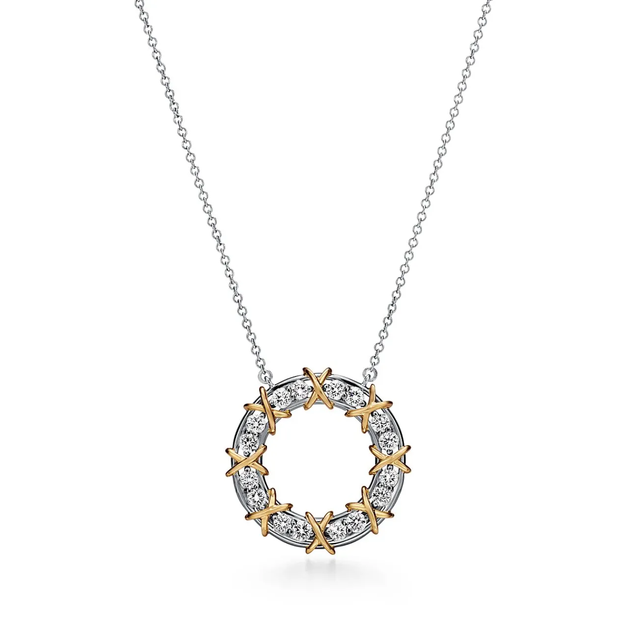 Tiffany & Co. Schlumberger® Sixteen Stone circle pendant in gold with diamonds. | ^ Necklaces & Pendants|Gold Jewelry