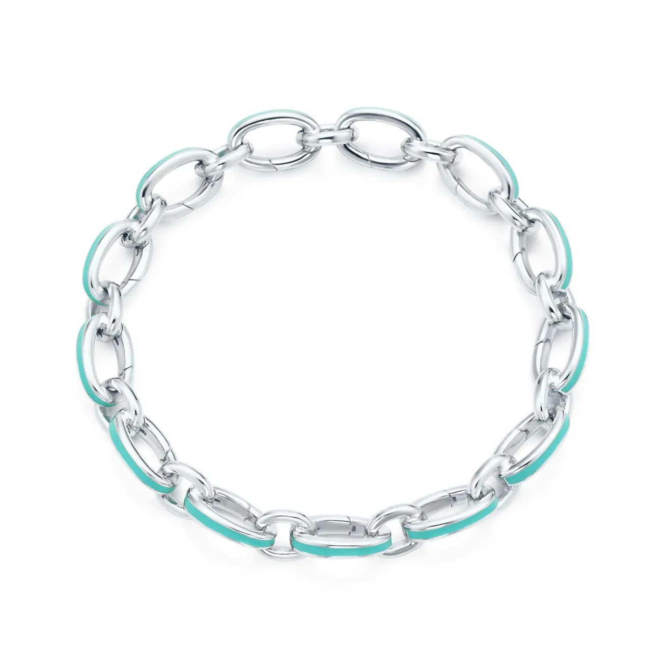 Tiffany & Co. Tiffany Blue® clasping link bracelet in silver with enamel finish, 7.5" long. | ^ Bracelets|Sterling Silver Jewelry