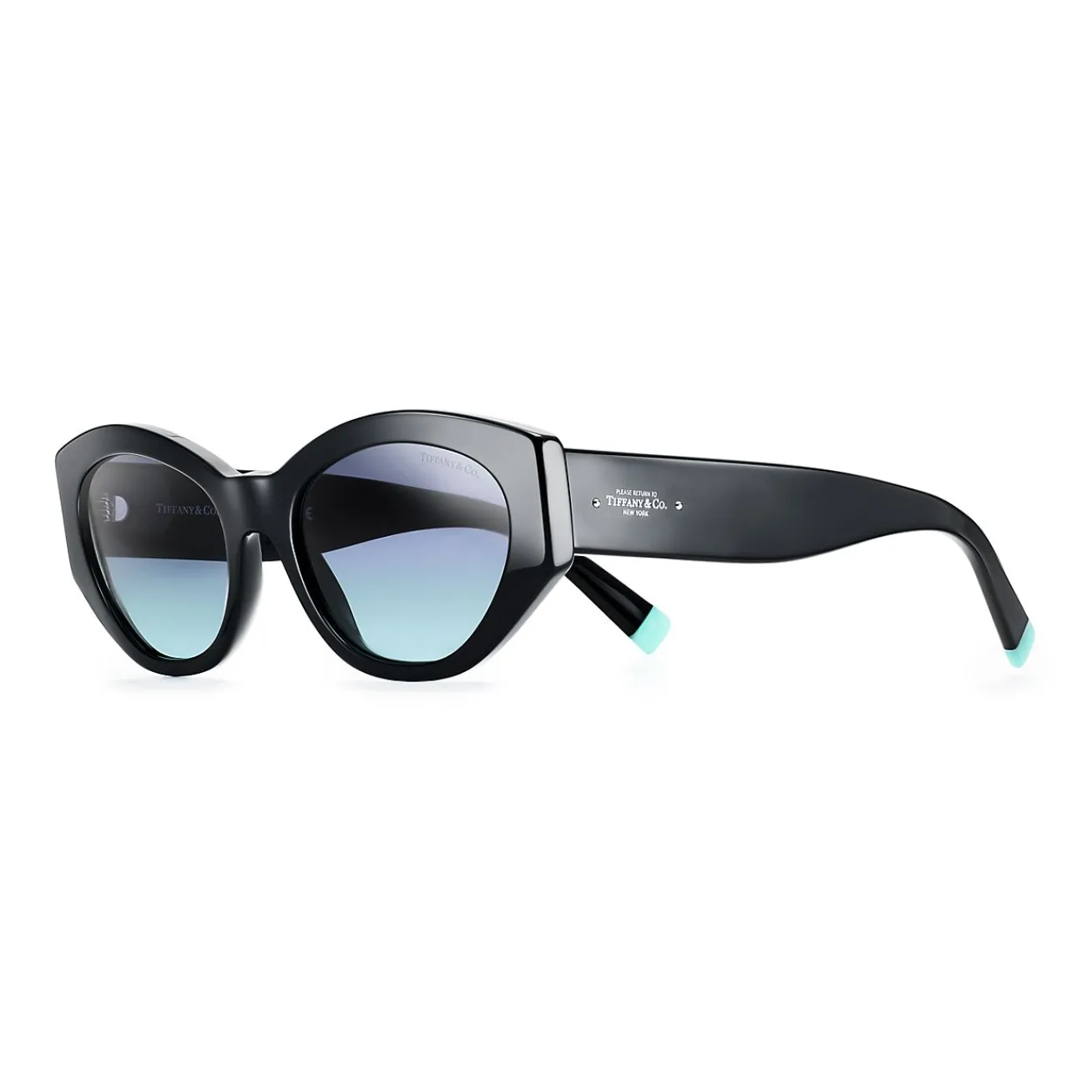 Tiffany & Co. Tiffany Blue® oval sunglasses in black acetate. | ^ Sunglasses