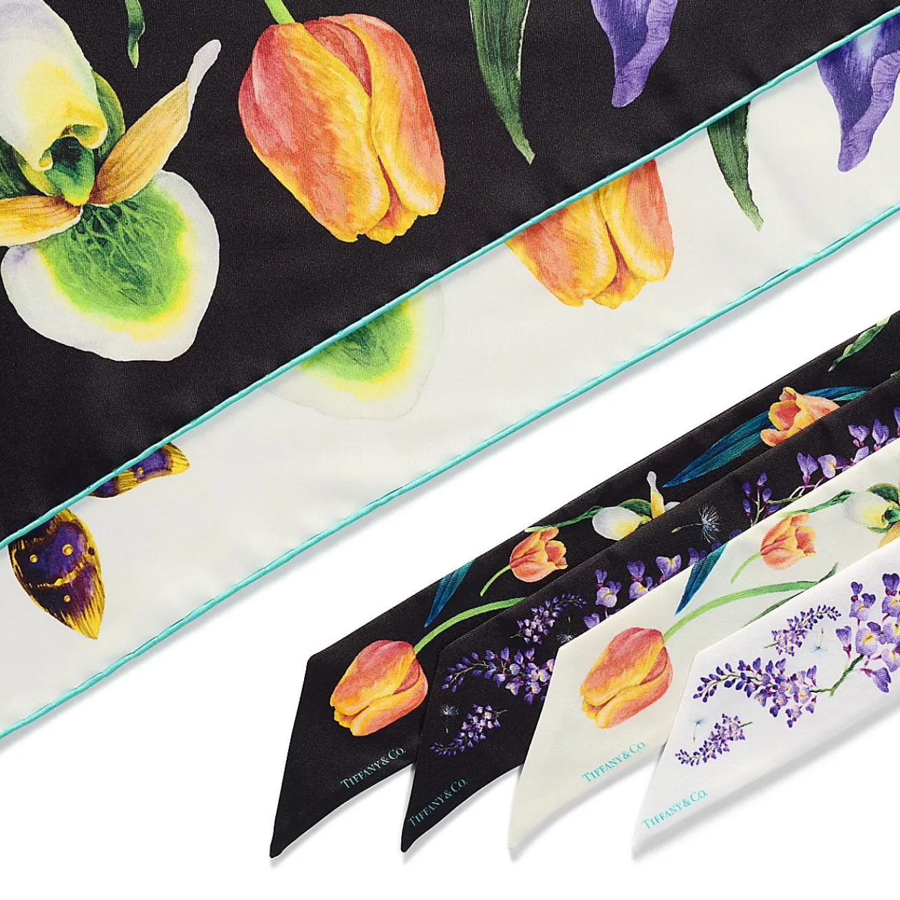 Tiffany & Co. Tiffany Botanica Wisteria Ribbon Scarf in Black Silk | ^Women Scarves & Stoles|Women's Accessories