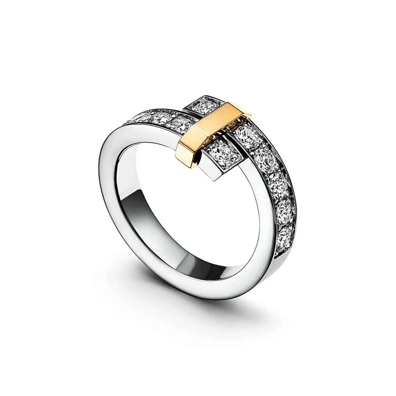 Tiffany & Co. Tiffany Edge Bypass Ring in Platinum and Yellow Gold with Diamonds, Wide | ^ Rings|Gold Jewelry
