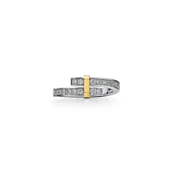 Tiffany & Co. Tiffany Edge Bypass Ring in Platinum and Yellow Gold with Diamonds, Narrow | ^ Rings|Gold Jewelry