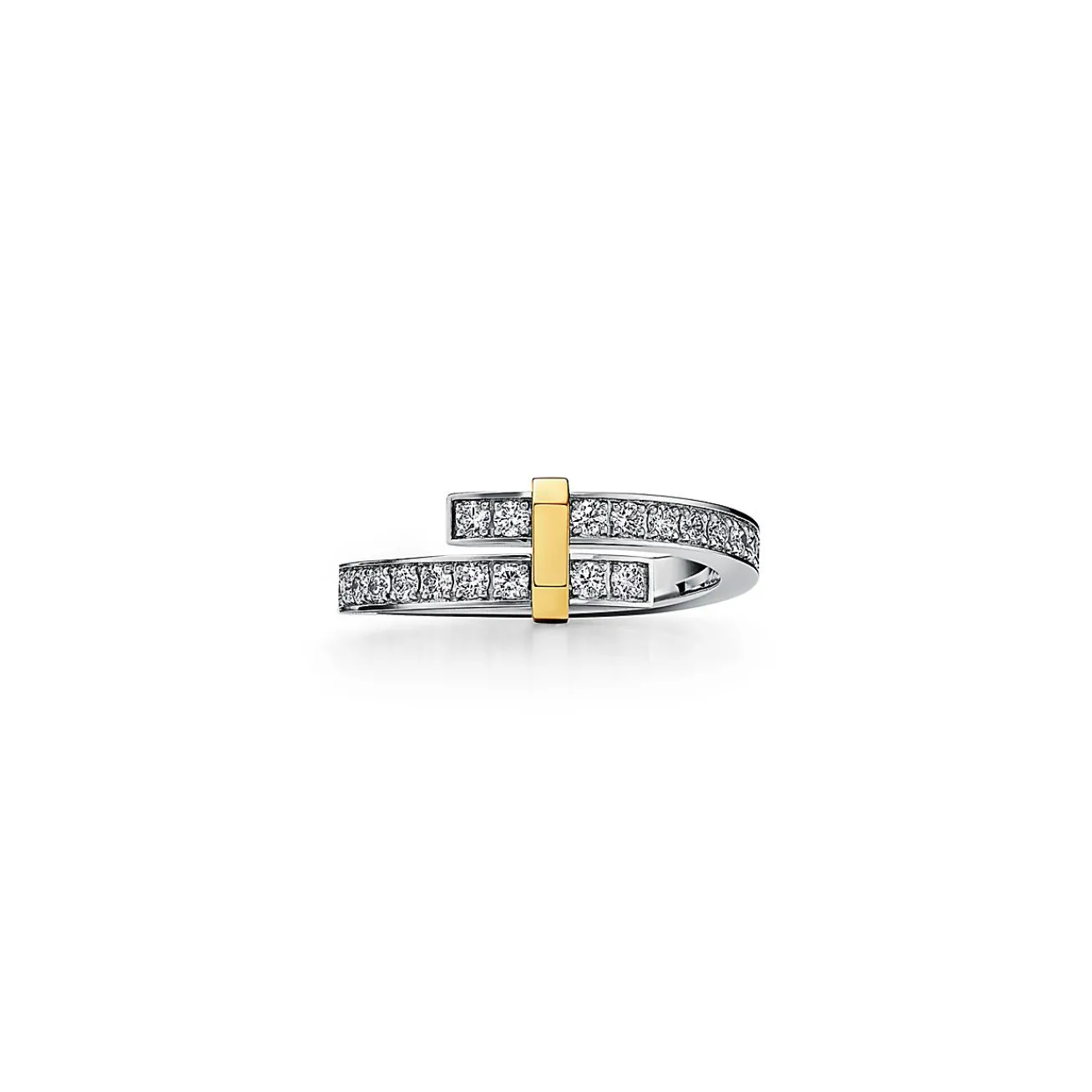 Tiffany & Co. Tiffany Edge Bypass Ring in Platinum and Yellow Gold with Diamonds, Narrow | ^ Rings|Gold Jewelry