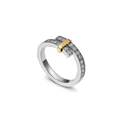 Tiffany & Co. Tiffany Edge Bypass Ring in Platinum and Yellow Gold with Diamonds, Narrow | ^ Rings|Gold Jewelry