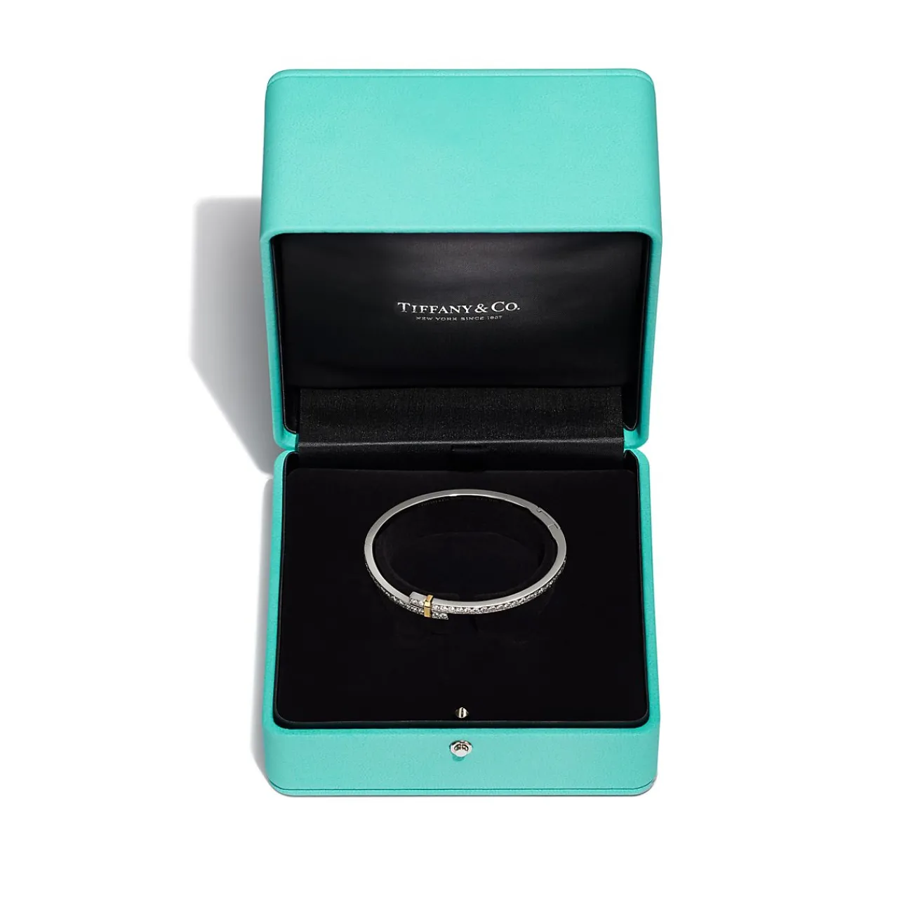 Tiffany & Co. Tiffany Edge Hinged Bypass Bangle in Platinum and Yellow Gold with Diamonds | ^ Bracelets|Gold Jewelry