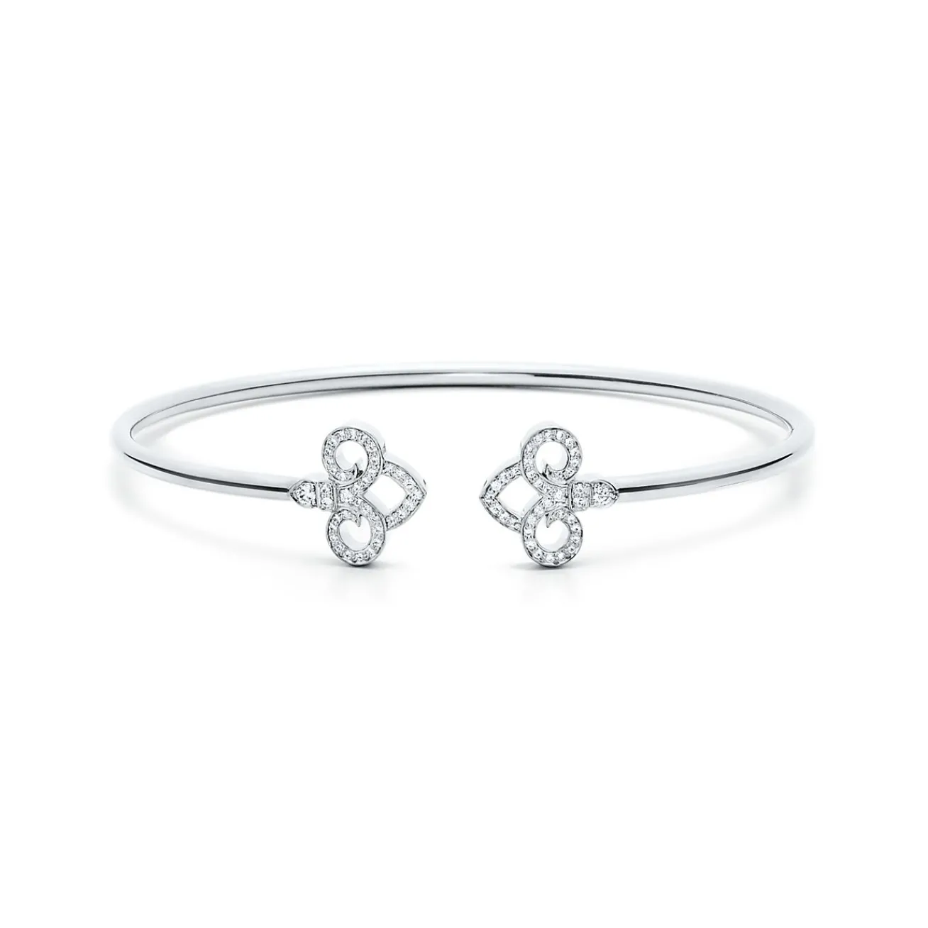 Tiffany & Co. Tiffany Fleur de Lis wire bangle in 18k white gold with diamonds, medium. | ^ Bracelets|Diamond Jewelry