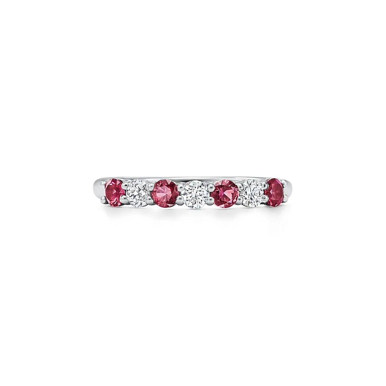 Tiffany & Co. Tiffany Forever Band Ring in Platinum with a Half-circle of Rubies & Diamonds | ^Women Rings|Stacking Rings