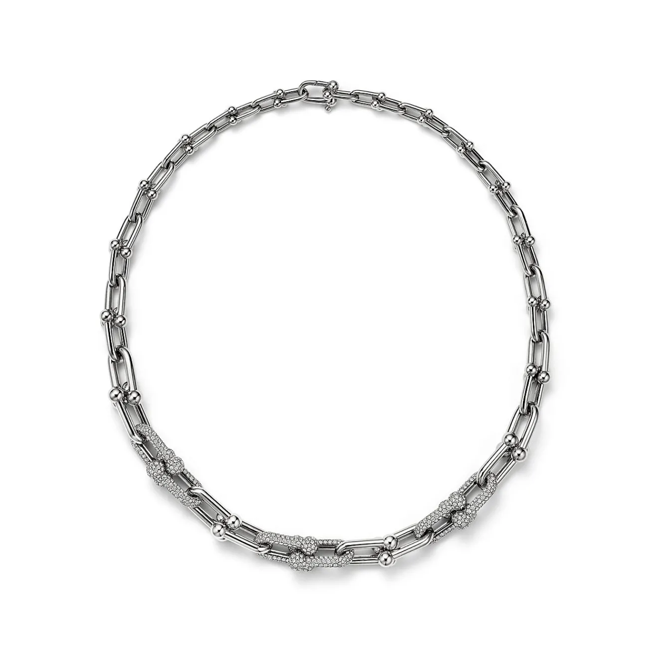 Tiffany & Co. Tiffany HardWear Graduated Link Necklace in White Gold with Pavé Diamonds | ^ Necklaces & Pendants|Diamond Jewelry